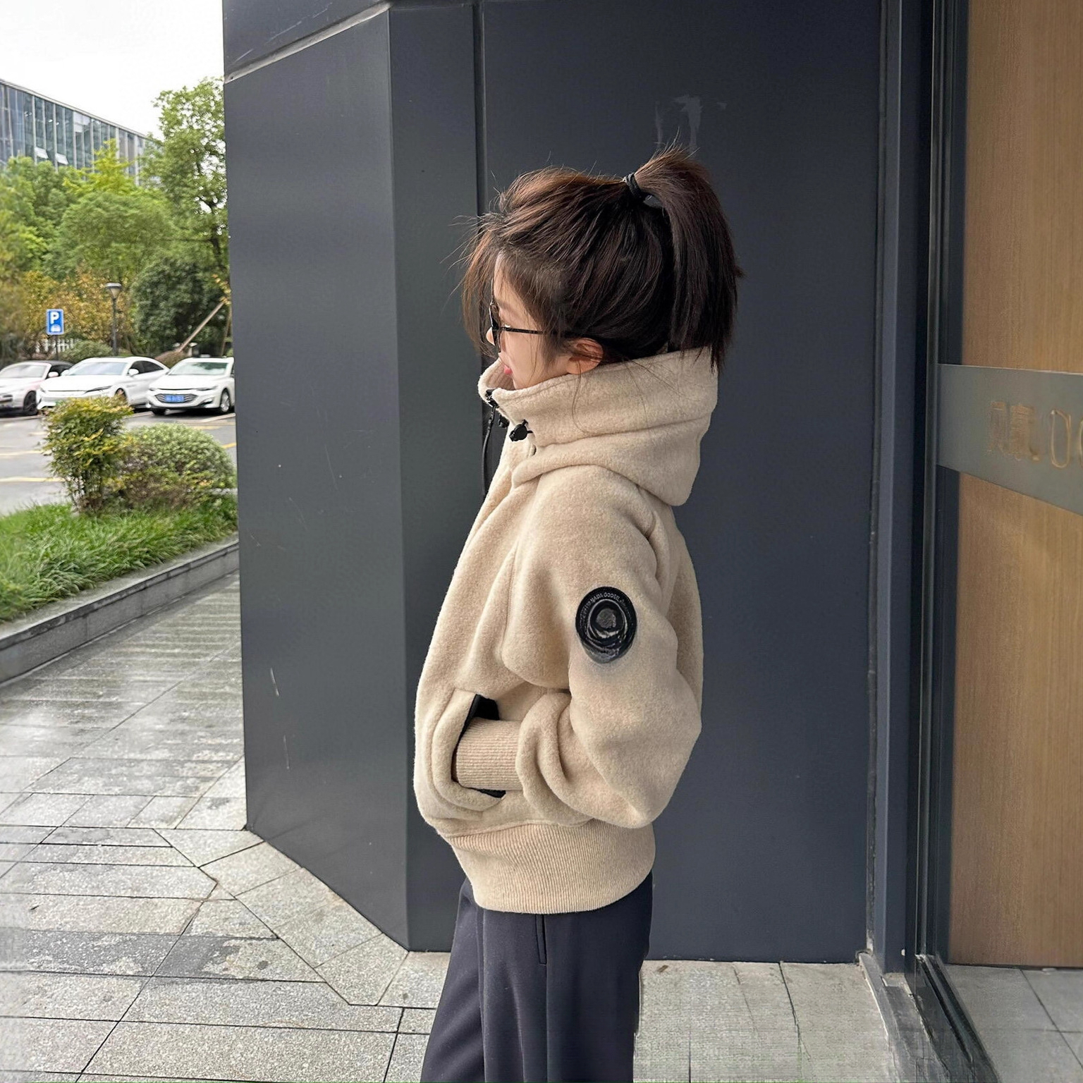 New Goose Home Hooded Wool Fleece Long Sleeve Pilot Jacket with Unisex Zipper