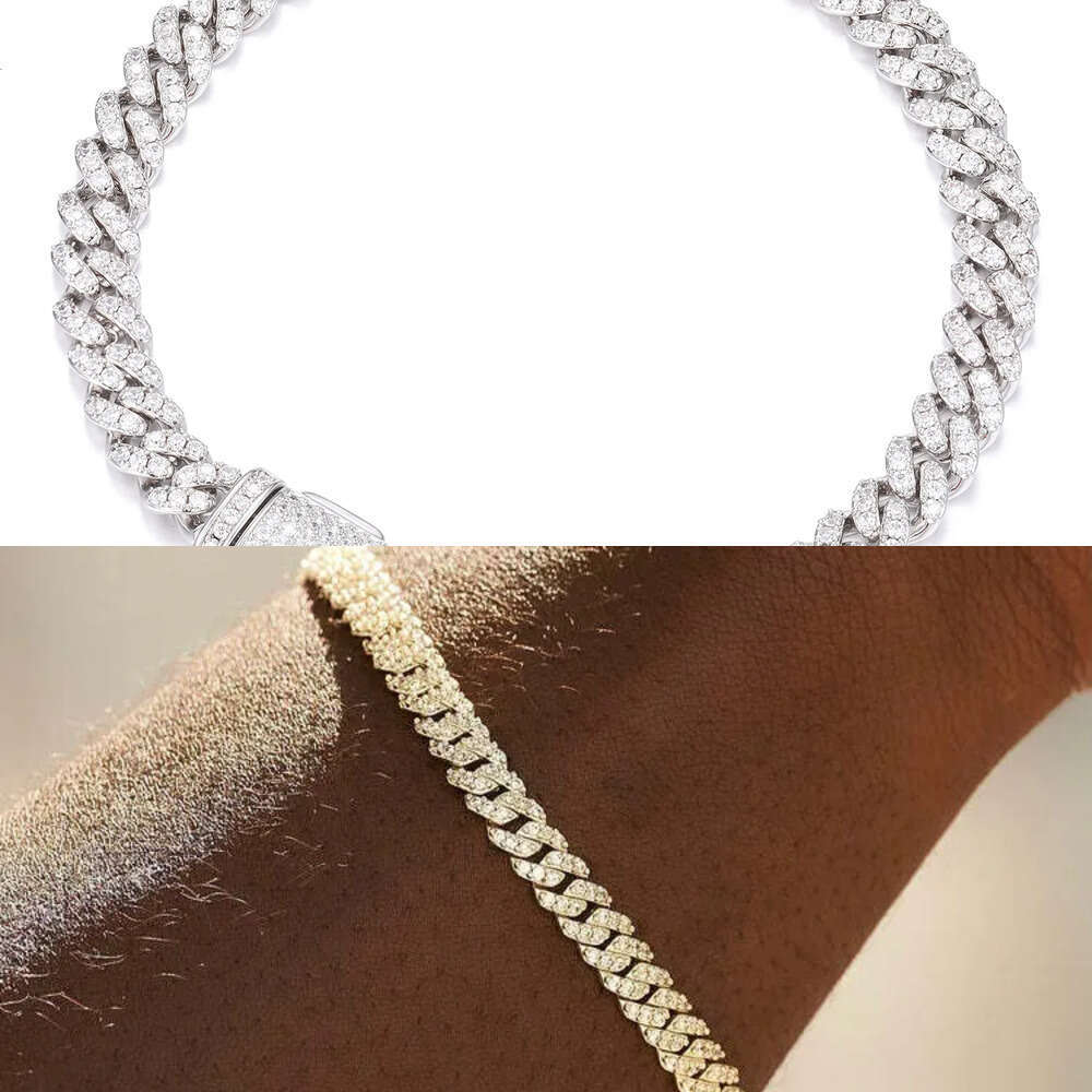 07 White Gold 925 Sterling Silver VVS Moissanite Diamond Cuban Link Chain Bracelet Iced Out Mossanite Jewelry For Men Womennb