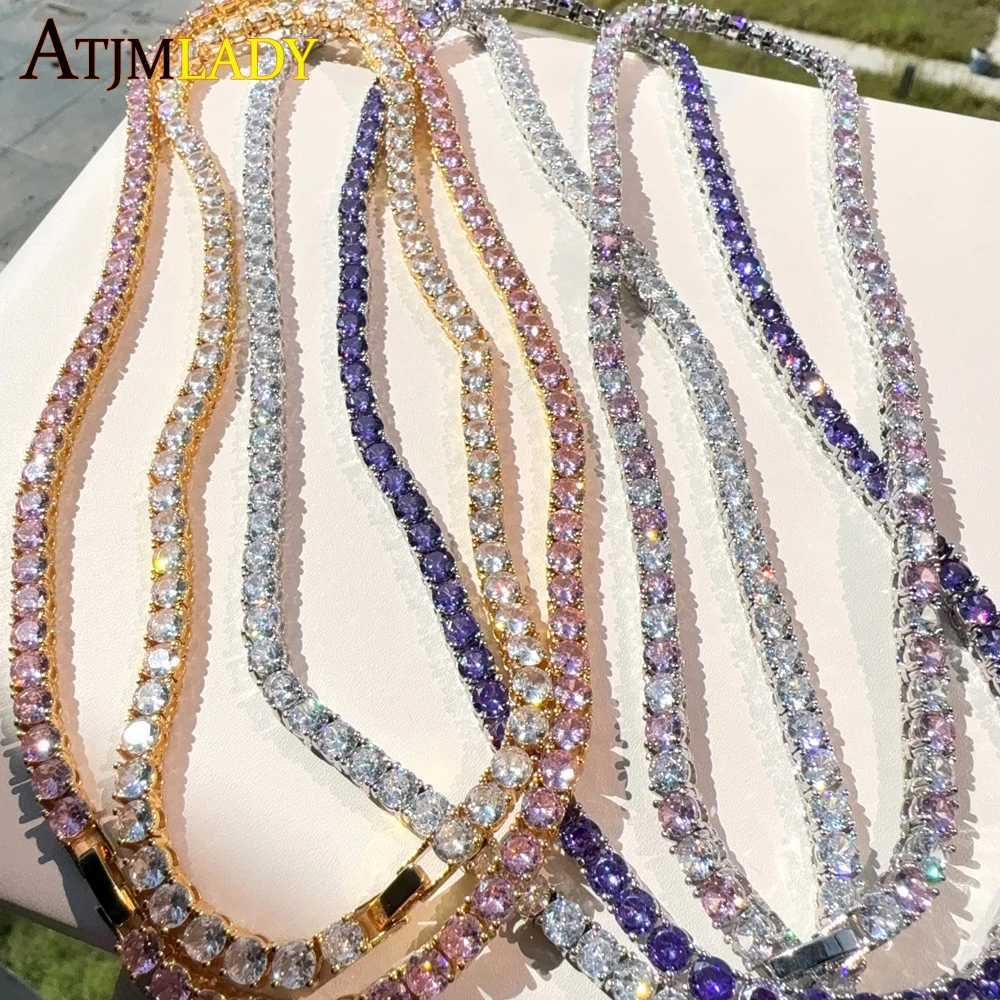 Pink White Iced Out 5A CZ 5mm Tennis Chain Necklace Two Tone Color Women Fashion Choker Bling Cubic Zirconia Hip Hop JewelryXJ251104
