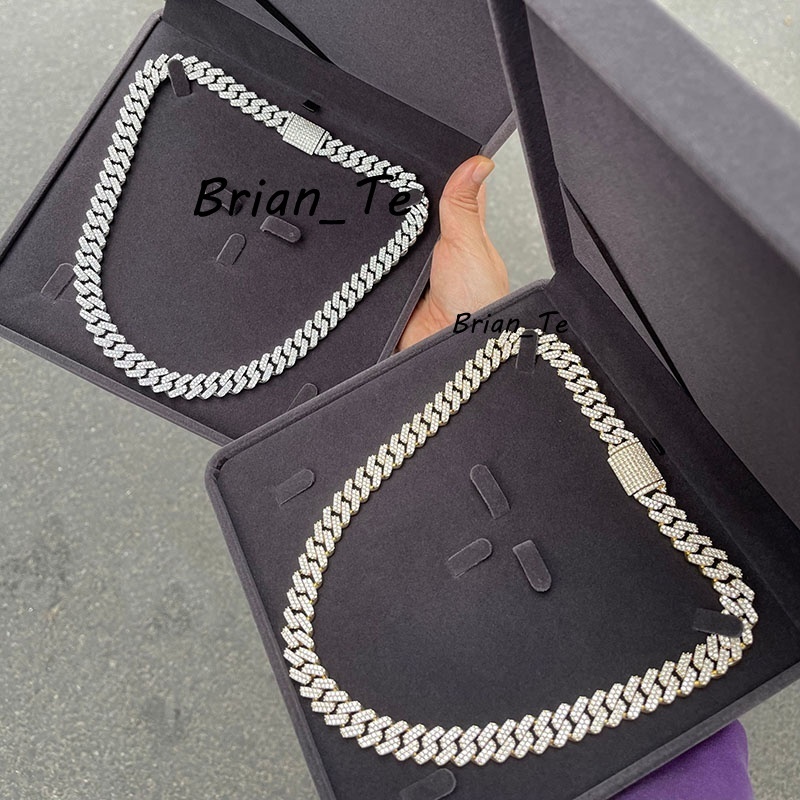 15MM VVS Sterling Silver 925 White Gold Miami Cuban Link Iced Out Natural Moissanite Cuban