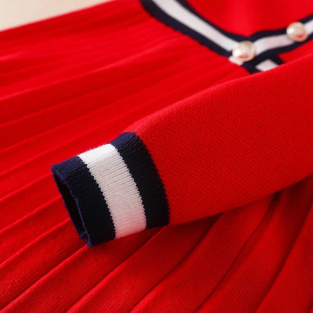 Girls Sweater Dress Long Sleeves 2024 New Knit Clothes Round Neck Princess Dress Preppy Style Kids Bow Knitwear C251104