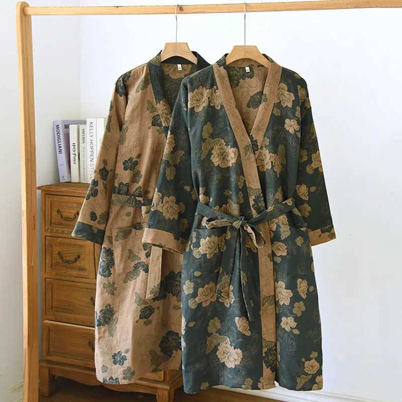 100 Cotton Vintage Print Dressing Gowns For Women Casual Home Wear Robe Loose Autumn Winter Bathrobe Female Room Wear Sleepwear C251104