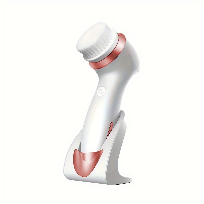 Electric Facial Cleansing Brush 3 in 1 with 3 Brush Heads Water Proof Rechargeable Rose Gold with Purple Massage Head 251030