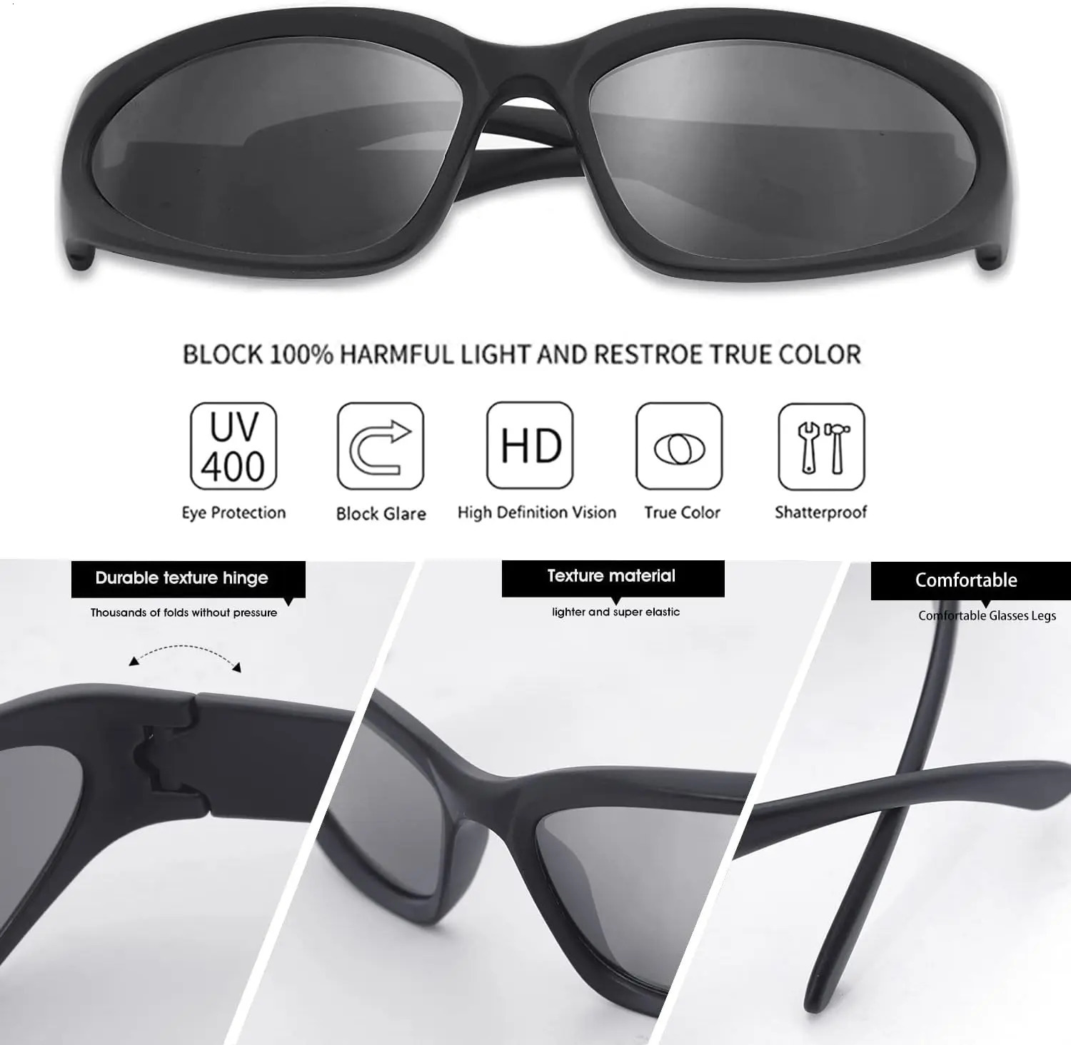 Y2K Wrap Around Sunglasses Fashion Rave Metallic Chrome Space Alien Glasses Futuristic Shades Sports for Women Men 251029