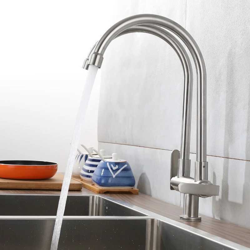 304 stainless steel double switch kitchen rotatable double handle double control double out faucet Y251104
