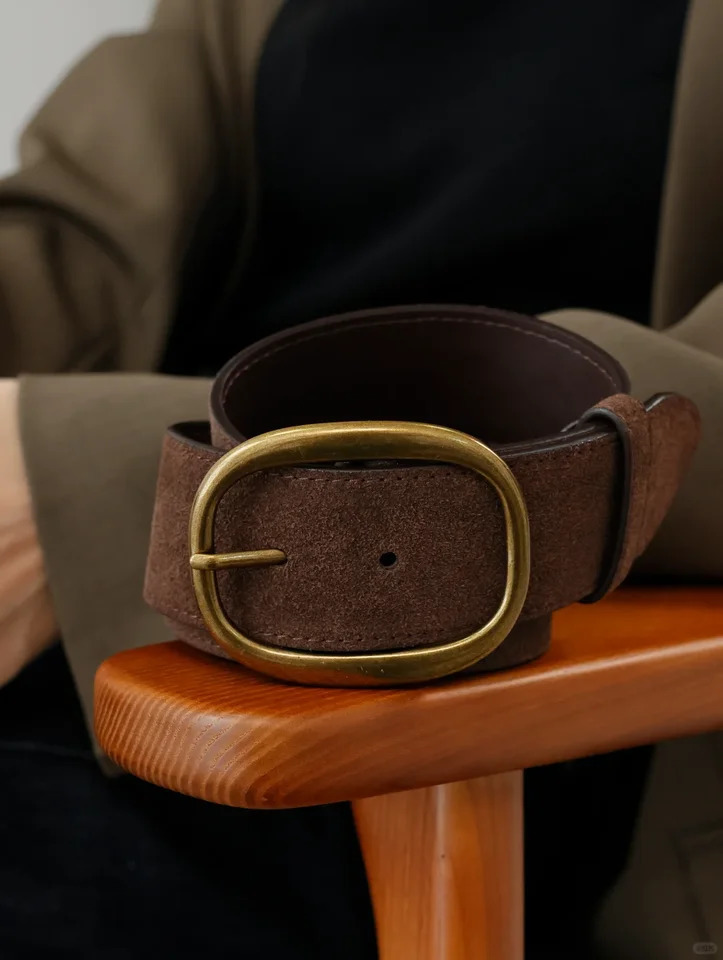 45cm Wide Women Belts Vintage Suede Cowhide Belt Gold Oval Buckle Skinny Waistband Genuine Leather Belt for Dresses 251104