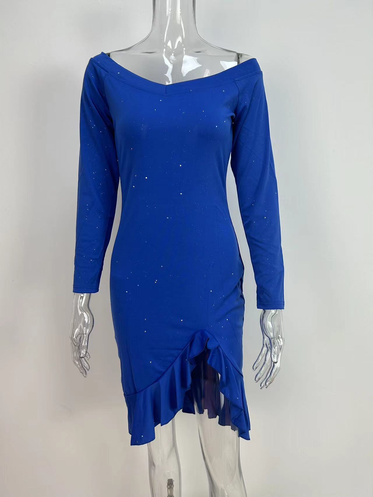 2025 autumn new sexy rhinestone long sleeved dress with waist cinching and slimming effect wrapped buttocks and fishtail dress