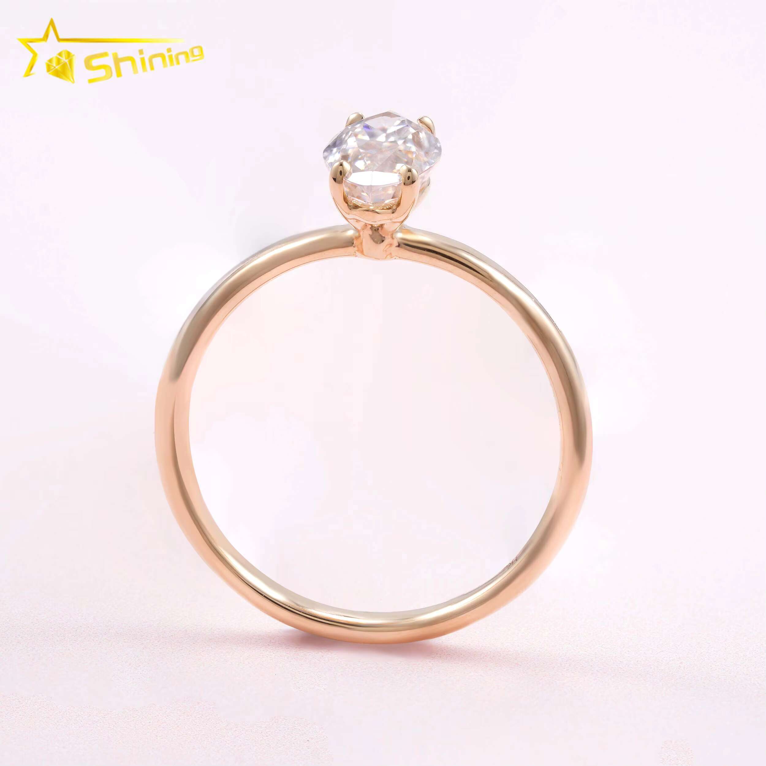 Hot Sale Lab Grown Diamond 14K Solid Yellow Gold Salitaire Marquise Cut Diamonds Plain Band Symple Design Engagement Rings