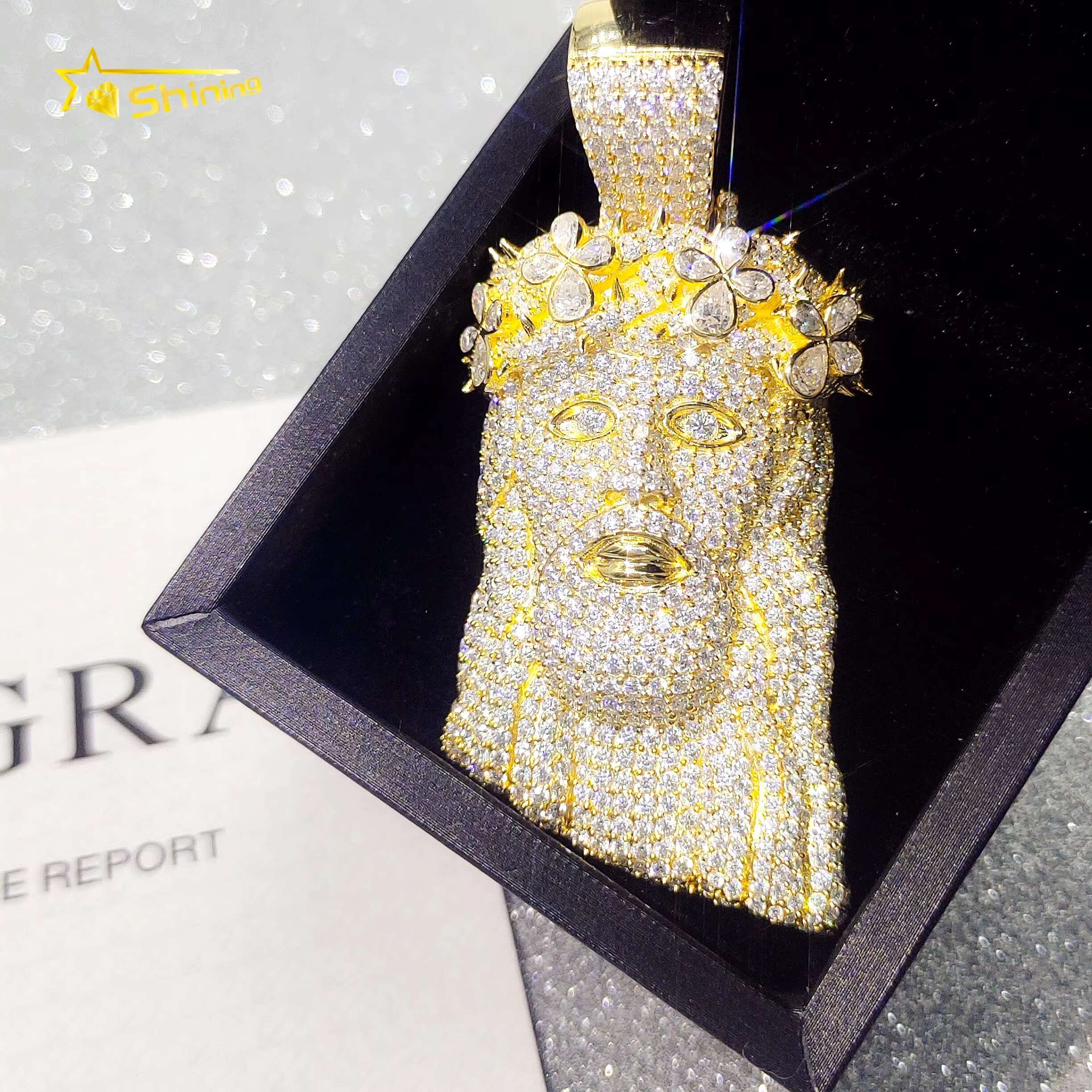 Gold Plated 925 Silver Rappers Iced Out Moissanite Jesus Pendant Custom Hip Hop Jewelry VVS Moissanite Diamond Pendants
