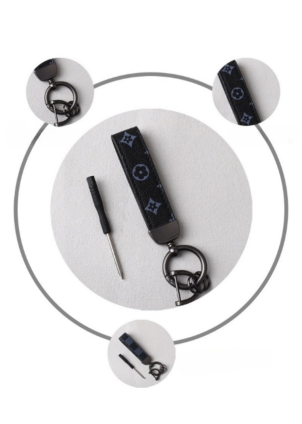 Unisex designer new floral leather wrist keychain, car key chain with 2 key rings and anti-lost D-ring, women's keyring wristband