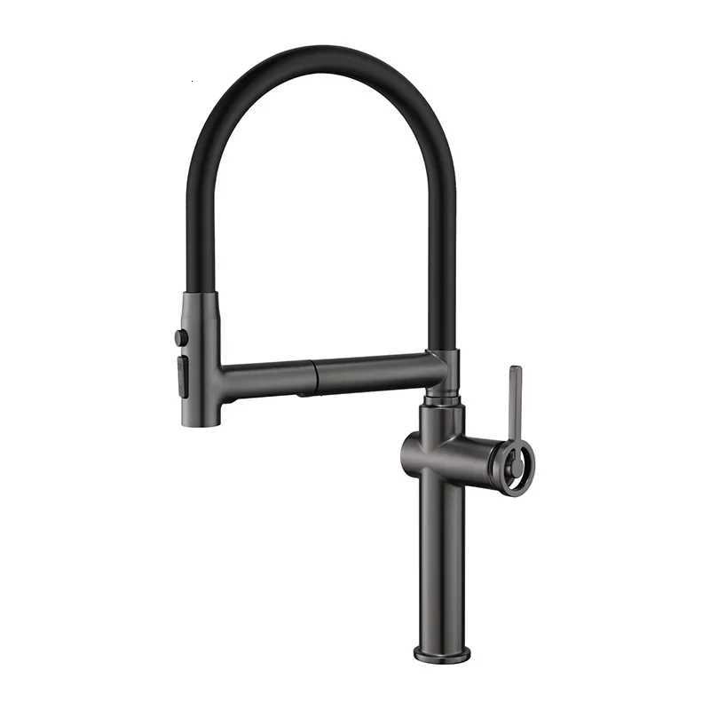 High end Gun gray brass kitchen faucet suction design 3 function single handle cold and hot dual control sink faucet Y251104