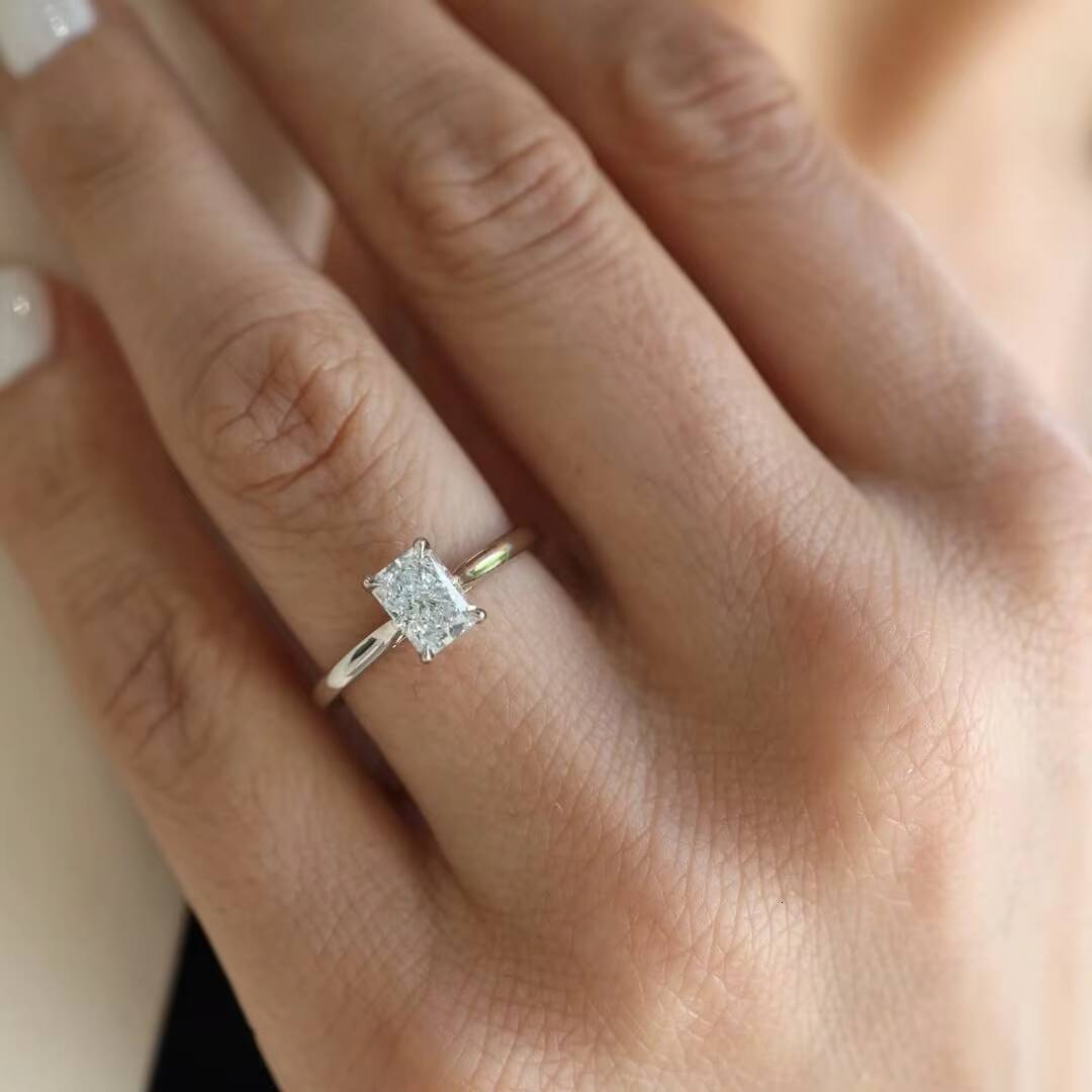 3ct Crushed Ice Moissanite Ring D VVS1 7X9MM Radiant Cut 14K Yellow Gold Diamond Moissanite Engagement Wedding Rings