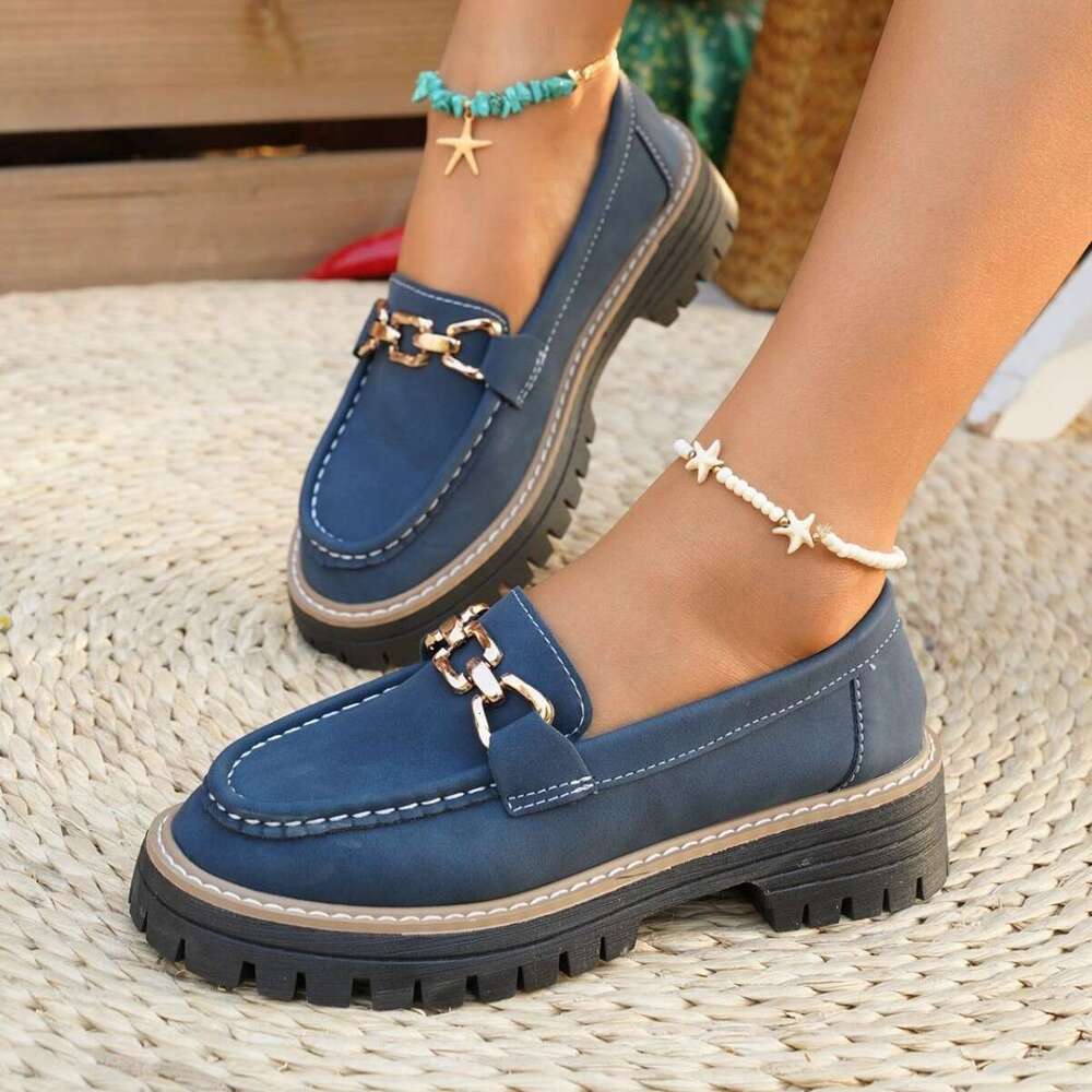 Women's 2025 New Autumn Large Size Designer Shoe British Style Suede Loafers with Heels and Thick Soles Comfortable Casual Shoes