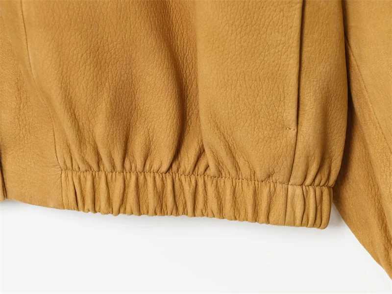 Womens Jacket 2025 New Bomber Jacket Leather Fabric Stand Collar Single Breasted Womens Casual High Street Coat J251103