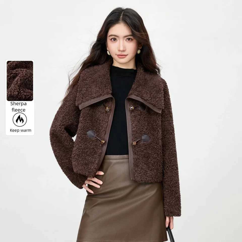 SENTUBILA Womens Granular Velvet Jacket 2025 Winter Wavy Texture Large TurnDown Collar Warm Non Puffy Loose Fit Coat W54WJ4039 J251103