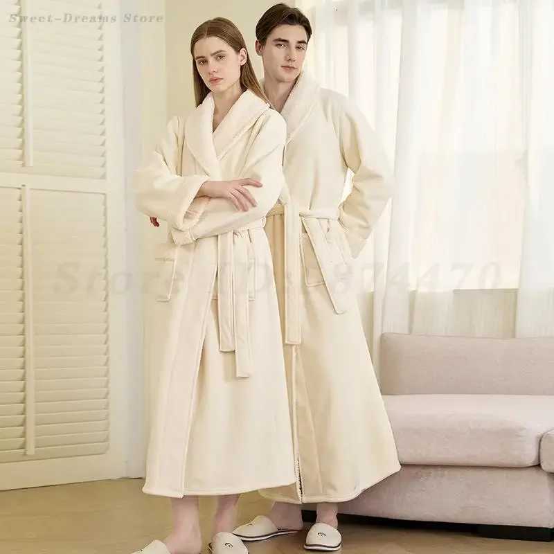 Winter Thick Couple Robe Sleepwear Mens Warm Nightgown Womens Long Coral Fleece Bathrobes Kimono Gown Home Clothes Loungewear C251104