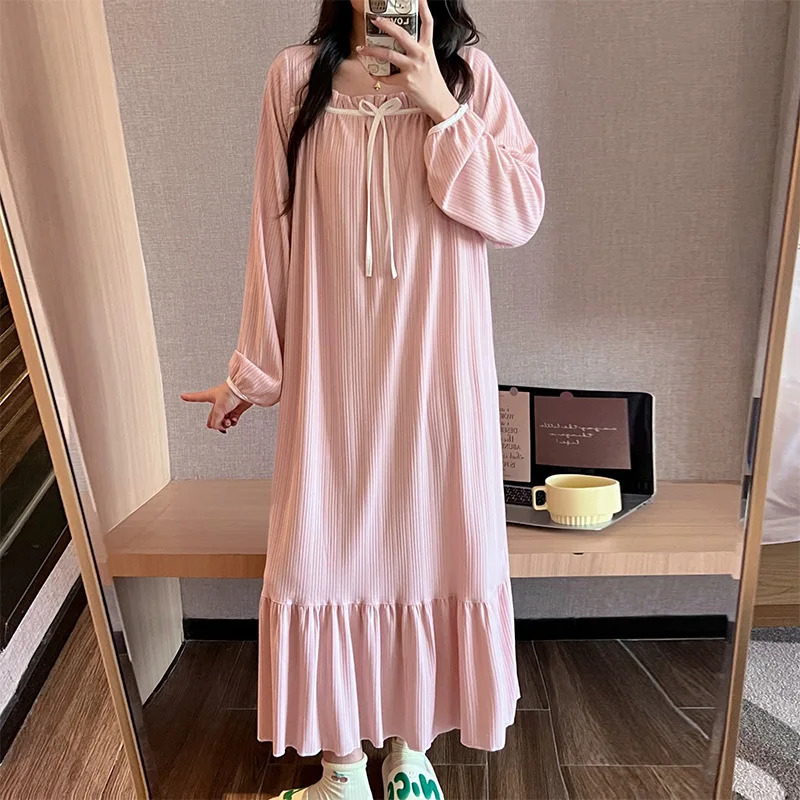 Womens pajamas Spring and Autumn Summer Pregnant Womens Pajamas Crescent Dress Pajamas Night Light Sweet Student Long term Wearing 250402