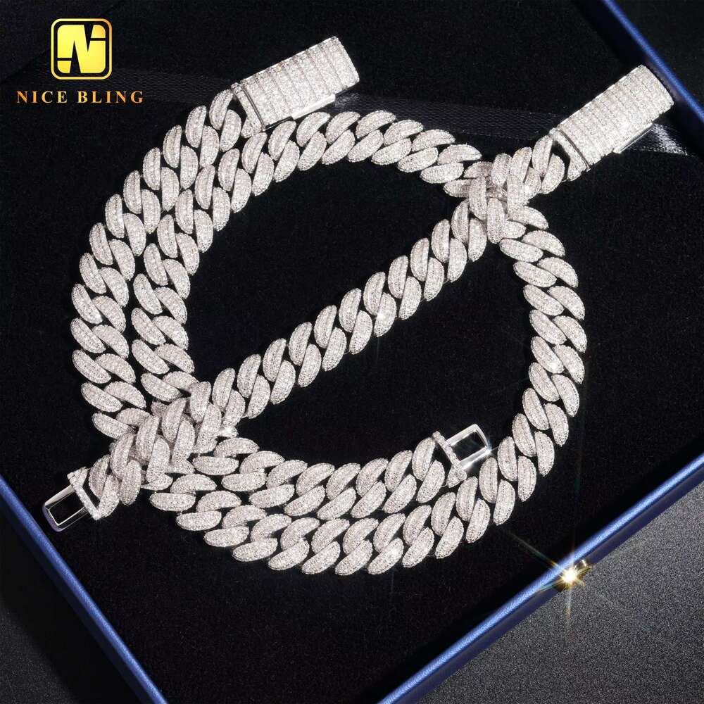 Round Moissanite k Chain 13MM Baguette Dia Necklace Sier Hip Hop Iced Out Cuban Chains
