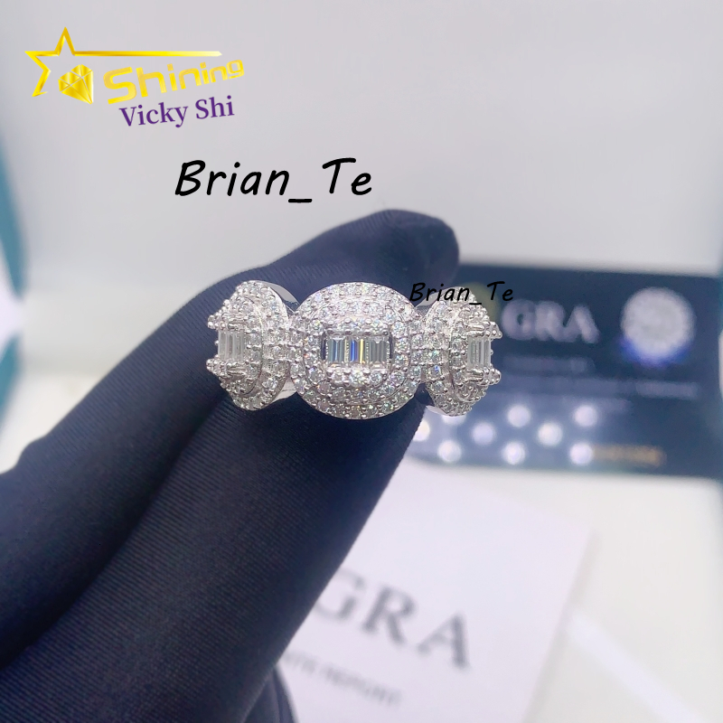 Shining Jewelry Hot Selling Hip Hop Ring High Quality 925 Sterling Silver Ice Out Moissanite Men Diamond Ring