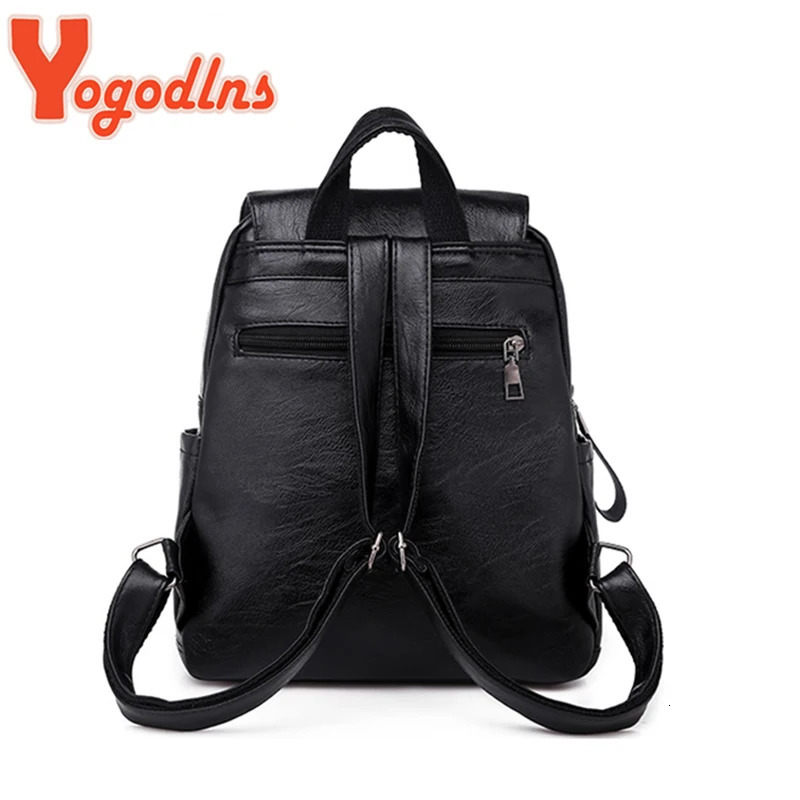 Yogodlns Backpack For Women Soft PU Leather Backpack Travel Large Capacity School Bag Double Zipper Business Knapsack251104ww