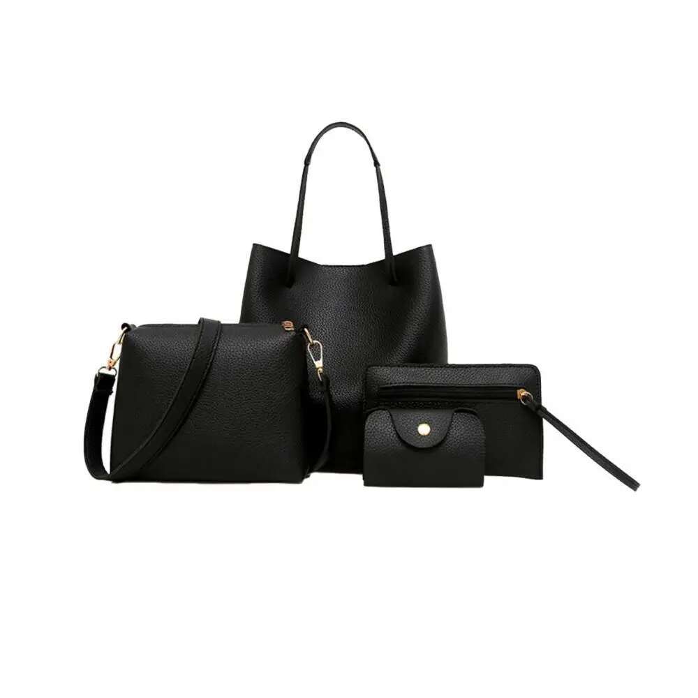 2025 New 4-piece Women's Fashion Solid Color Soft Artificial Leather Shoulder Bag Designer Women's Handbag Wallet Set2