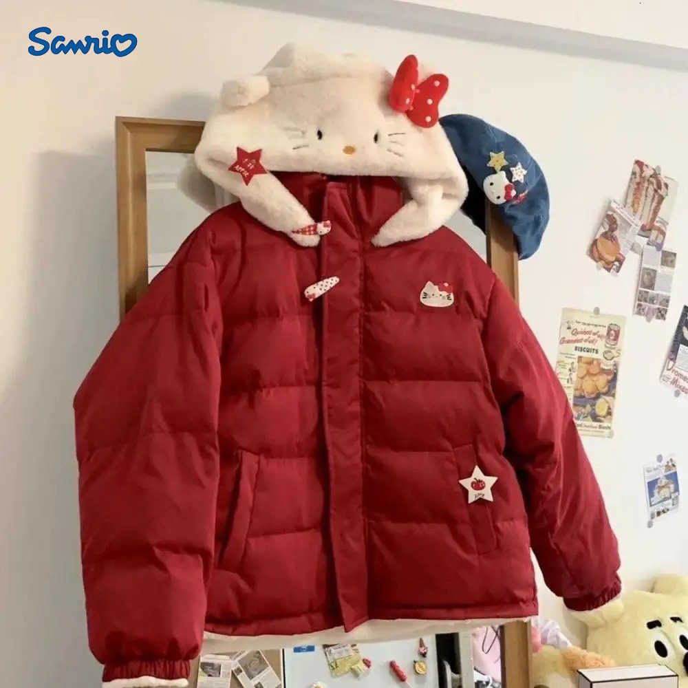 Sanrio Sanrios Hello Kitty Reversible Winter Women Down Jacket Cinnamoroll Thicken Coat Anime Kawaii Girls Warm Cotton Clothes Tops H251104