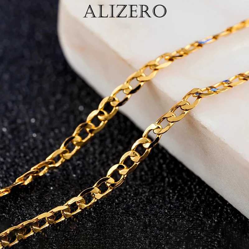 ALIZERO 925 Sterling Silver 16/18/20/22/24/26/28/30 Inch 18K Gold 2mm Sideways Chain Necklace For Women Man Wedding JewelryXJ251104