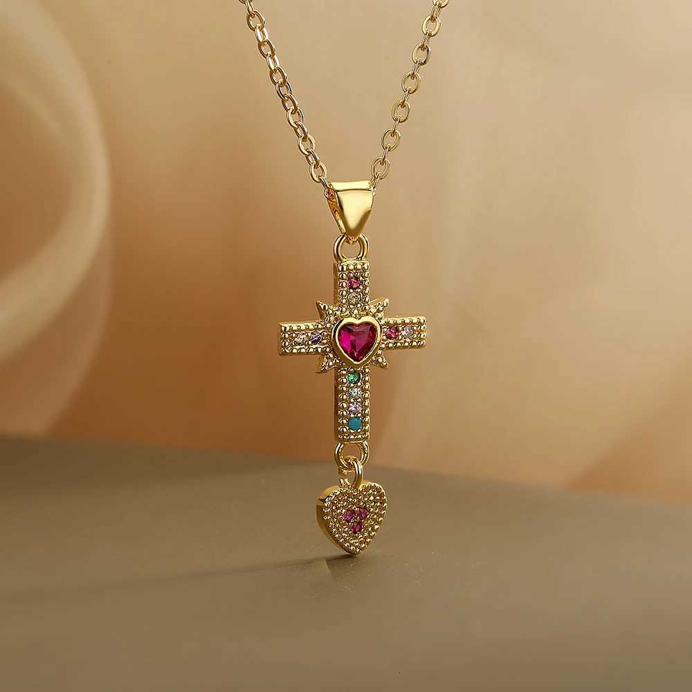 NEWBUY Unique Design Eagle Heart Cross Pendant Gold Color 316L Stainless Steel Chain Necklace CZ Party Jewelry Femme BijouxXJ251104