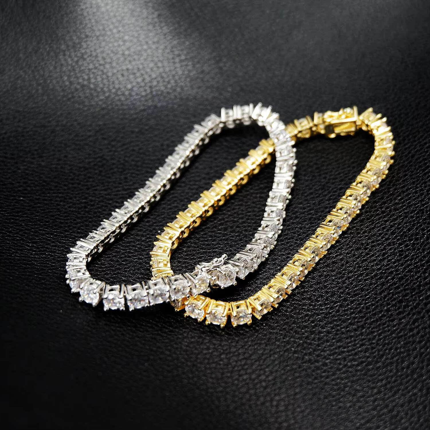 NUOYA Hip Hop Jewelry 3/4/5mm White Gold Plated Iced Out CZ Charm Bling Dia Tennis Bracelet