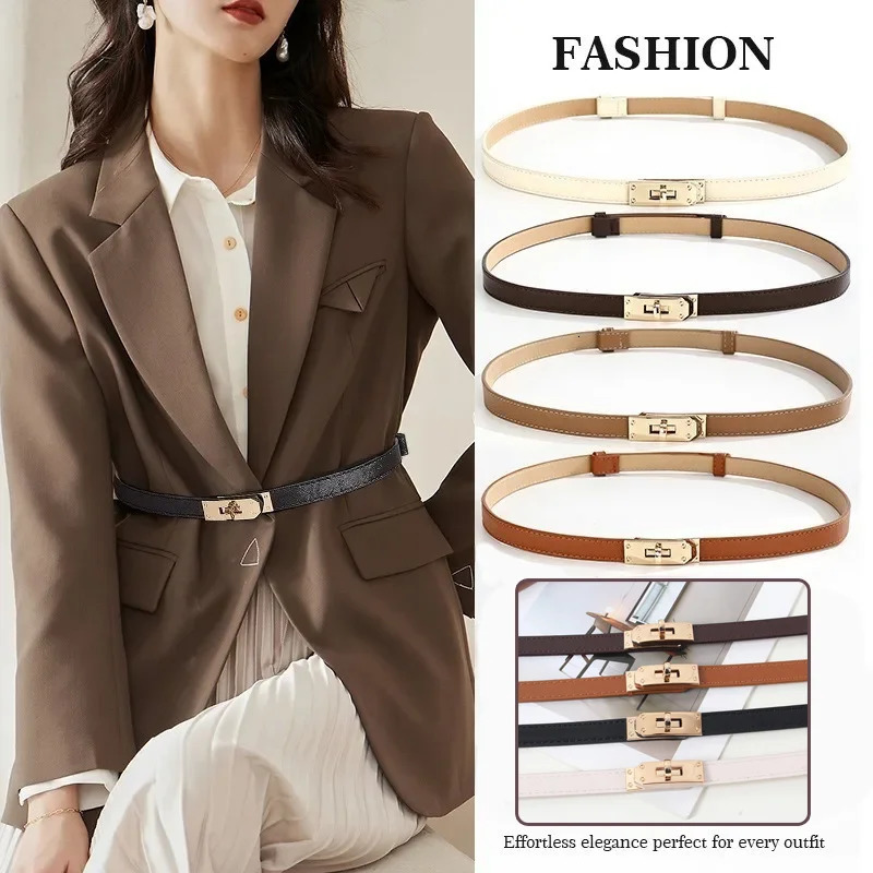 Womens Adjustable Thin Belt Korean Style Slim Waist Strap for Dresses Coats Fashion Buckle Lock Delicate Belt 251103