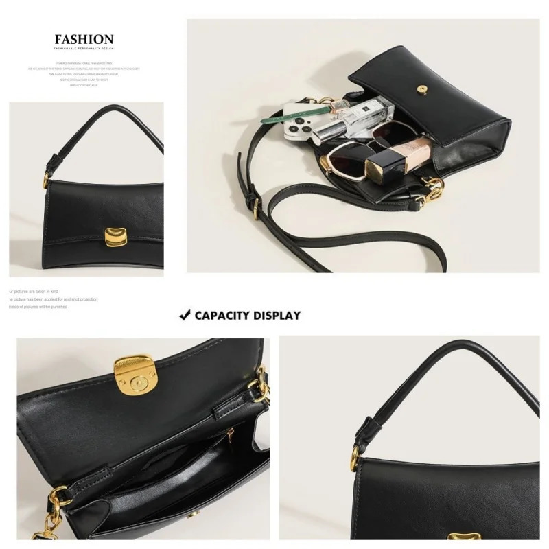 Square Shoulder Bag Pu Leather Commuting Underarm Bags Handbags Black Flap Lock Crossbody Purse 251103