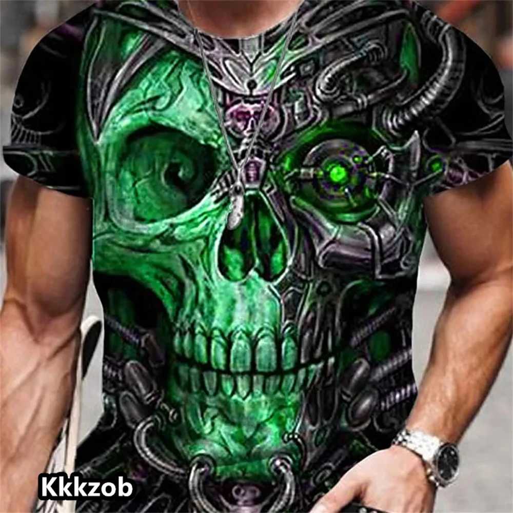 Skull graphic horror printed top short sleeved mens T-shirt fashionable casual oversized T-shirt street clothing W250403