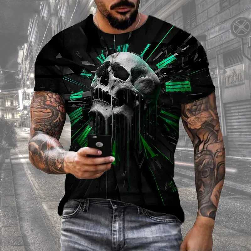 Horror Death Mens Skull T-shirt Short Sleeve 3D Printed Horror Street Hip Hop T-shirt O-Neck Loose Casual Summer Top W250403