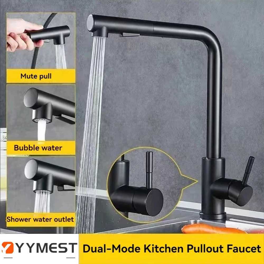 Sing Black Pl Out Kitchen Sink Faucet Two Model Stream Sprayer Nozzle Stainless Steel Hot Cold Wate Mixer Tap Deck Y251104