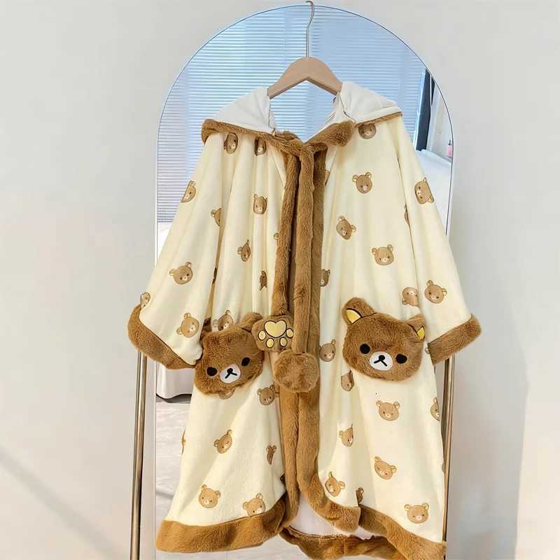 Fashion Cute Rilakkuma Cartoon Thick Robe Coral Flannel Hooded Pajamas Soft Comfortable Warm Autumn Winter Home Clothes Practical Gifts Y251104