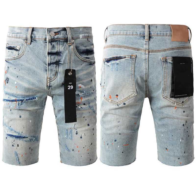 Irregular Color Inkjet Mens Denim Shorts Summer High Strt Stretch Straight Pants American Unisex Strtwear X250403