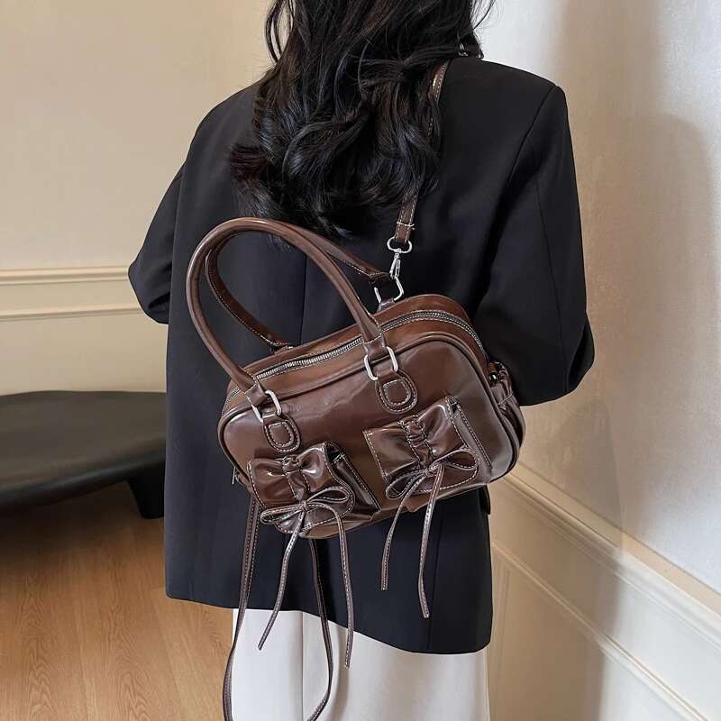LEFTSIDE Small Bow Design PU Leather Simple Crossbody Bags For Women 2024 Y2k New Trends Shoulder Bag Females Handbags