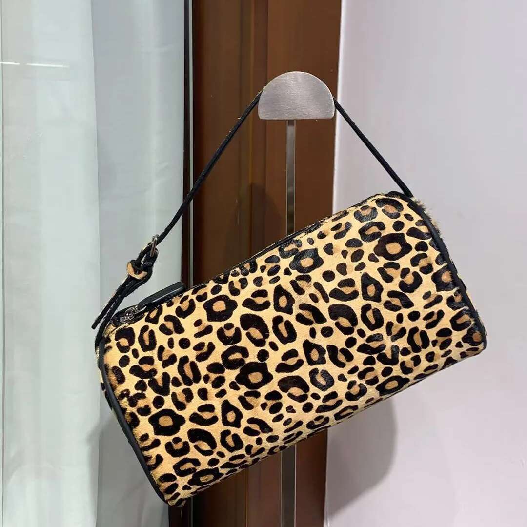 Sheepskin Suede Pencil 2025 New Niche Design Genuine Leather Horse-Haired Leopard Print Vintage Armpit Bag Women's Handbag