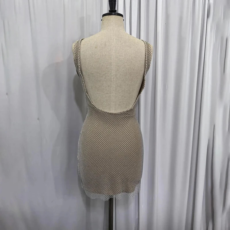 NIDANSI Diamond Shining Backless Sexy Womens Evening Dress Club Party Dress Mini Summer Dress Vestitos 250403