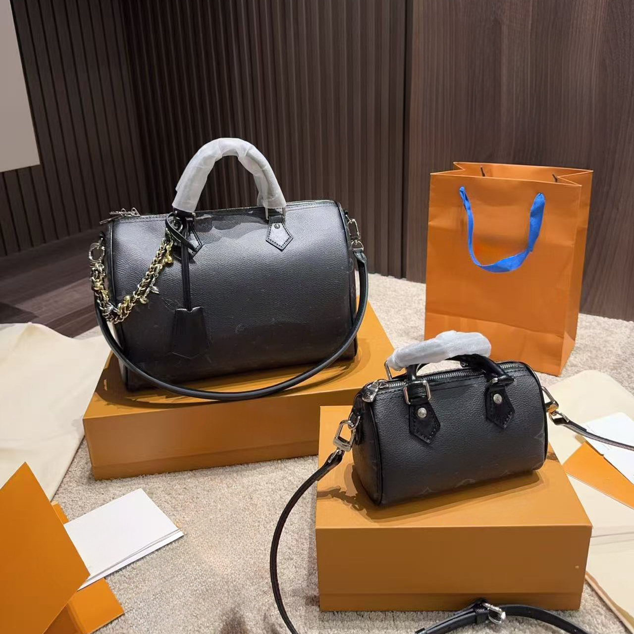 Soft 30 navy blue Lucky 30 Teddy p9 soft shoulder bag handbag lady tote bags luxury designer bag designer metal plate