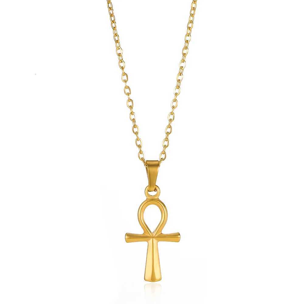 Stainless Steel Cross Pendant Necklace For Women Men Gold Color Ancient Egypt Ankh Cross Charm Choker Jewelry Hip Hop GiftXJ251104
