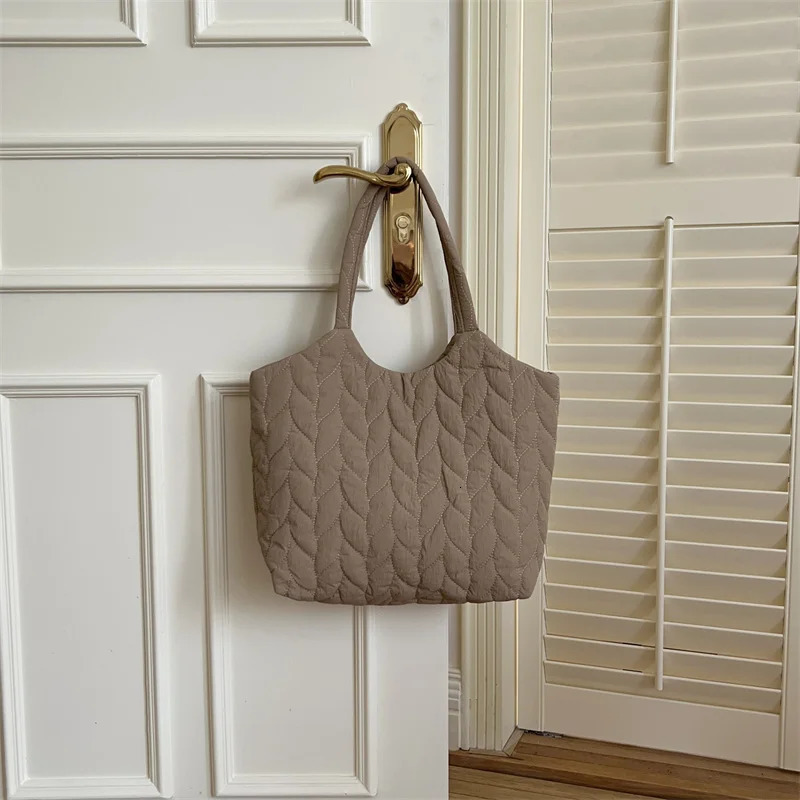 AutumnWinter Women Puffy Padded Shoulder Bag Large Capacity Handbag Solid Quilted Tote Bag Embroidered Thread Shopper Bag 251104 - view 7