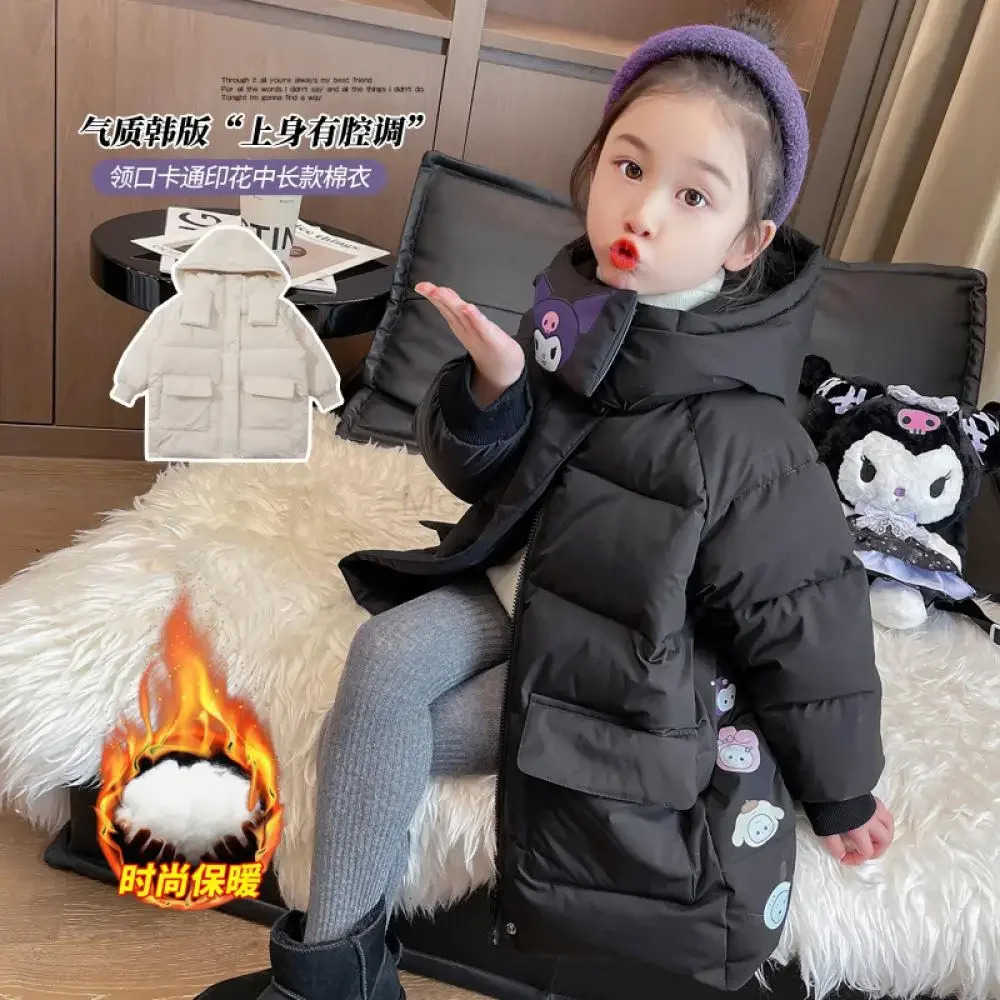 Sanrio New Kawaii Kuromi Children Down Cotton Padded Jacket Coat Cute Thicken Warm Winter Clothes Cotton Coat Kids Cartoon Tops Gift H251104