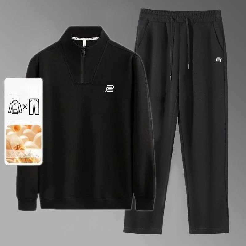 Mens 2pcs FleeceLined Hooded ZipUp Tracksuit Set Casual Sportswear for Gym Running Daily Lounging AllSeason Fit J251104