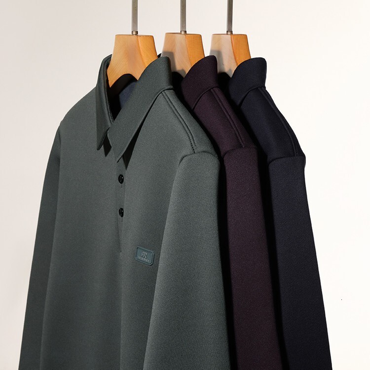 Fleece-lined Thickened Long-sleeve Wool Polo Shirt For Men Winter New Style Middle-aged Turn-down Collar Designer Polo Shirt Versatile Loose Base Shir