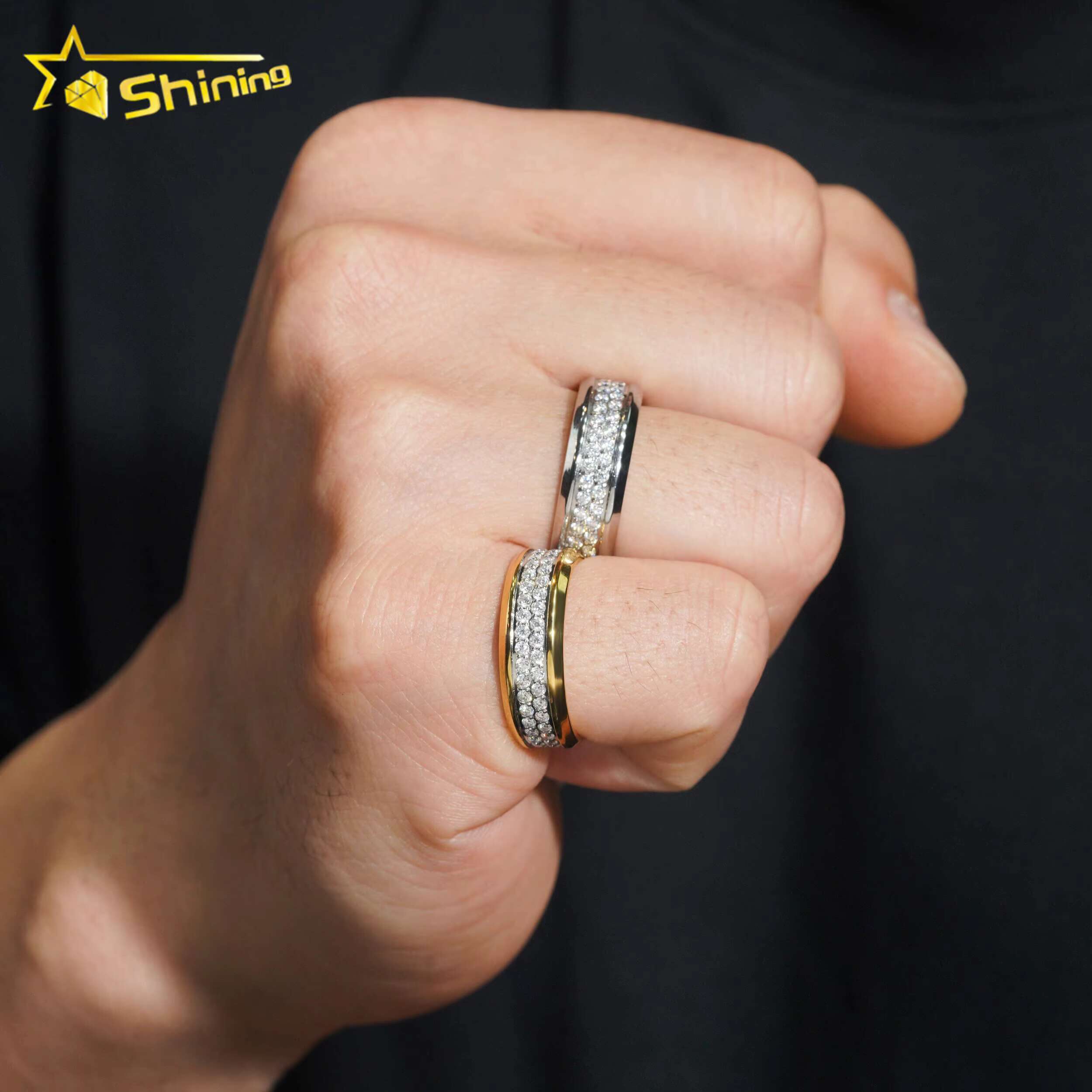 Cheaper Price Hip Hop Mens Jewelry Stainless Steel Fine Jewelry Gold Plated Moissanite Mens Ring