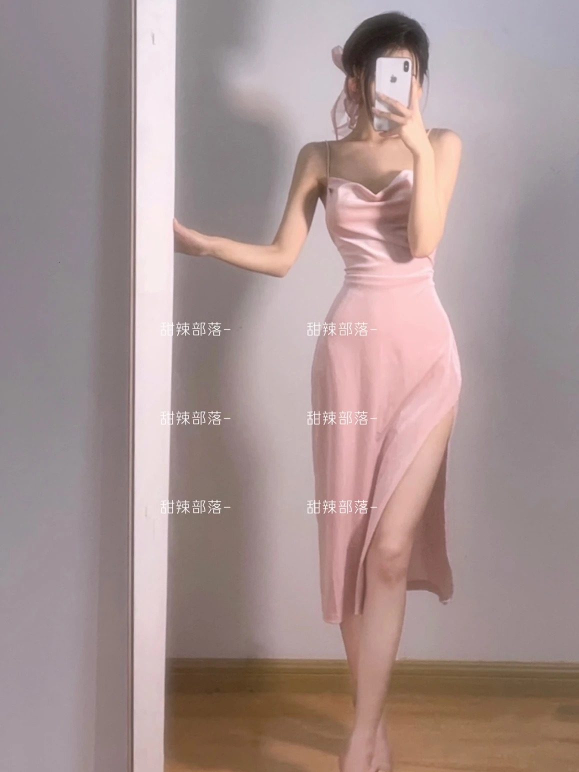 WOMENGAGA Summer Sexy Bright Pink Maxi Dress Long Tank Top Robe Low Cut Korean Womens Sweet O8EY 250403e