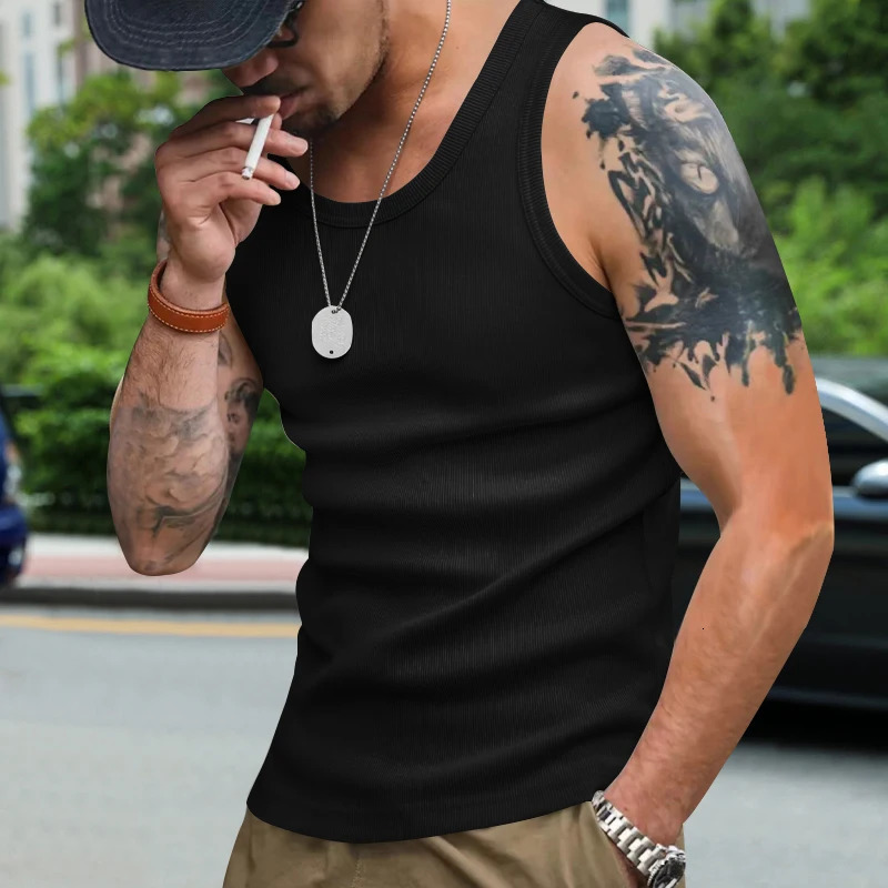 Summer Sports Vest Mens Solid Color Sleeveless Sweat Absorbent Breathable Training Clothing Tough Mens Clothing 250402