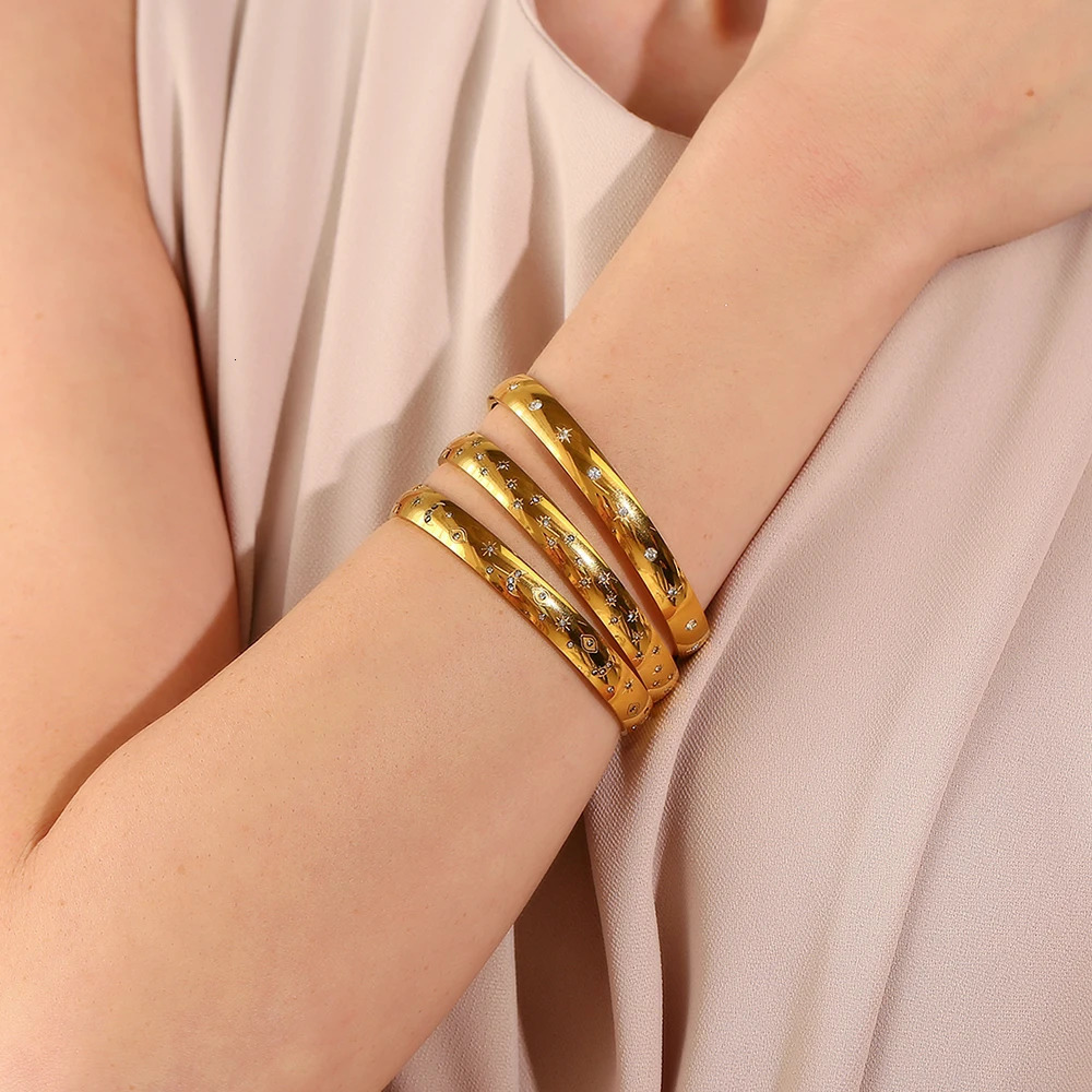 E.B.belle Classic Star Moon Devils Eye 7.8mm Can Be Opened bangle bracelet gold plated trendy womens stainless steel jewelry 250327