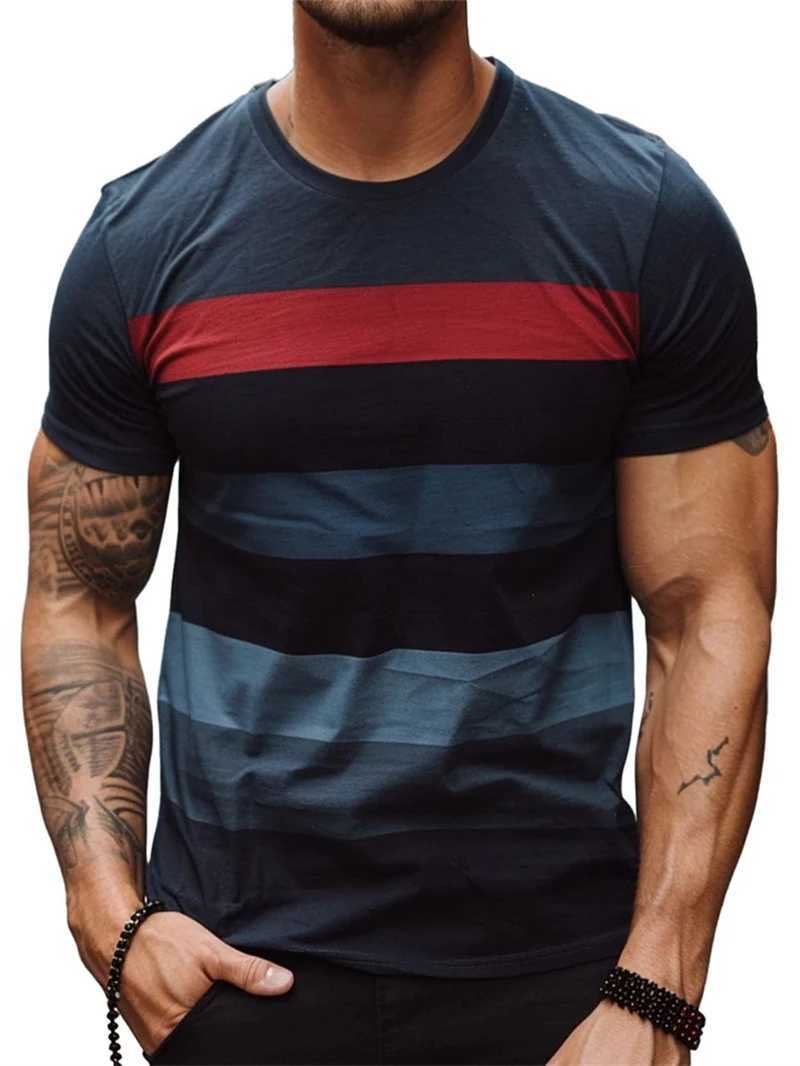 Fashion striped 3D printed mens T-shirt summer casual crew collar short sleeved T-shirt loose quick drying breathable T-shirt top W250403